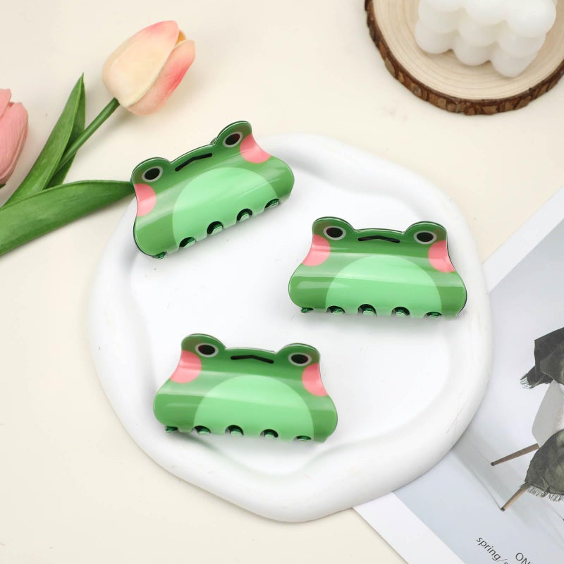 YAHUIPEIUS 3Pcs Frog Hair Claw Clips,Medium Clips for Women Girls Thin Hair Cute Green Jaw Clip Fashion Hair Accessories(Green, Medium) - Image 3